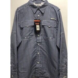 Habit Men's UPF 40+ Crayfish Creek Long Sleeve Navy PlaidRiver Shirt sz SFishing